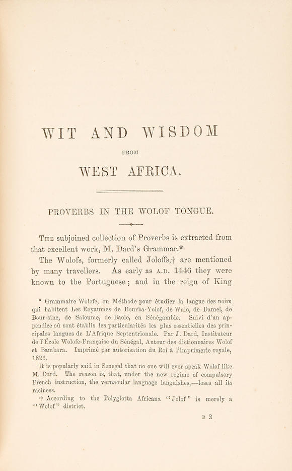 Bonhams Burton Richard 1821 1890 Wit And Wisdom From West Africa London Tinsley Brothers 