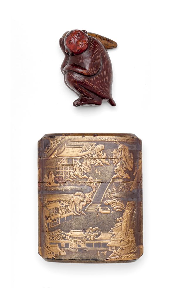 Bonhams : A four-case lacquer inro and a lacquered wood netsuke The ...