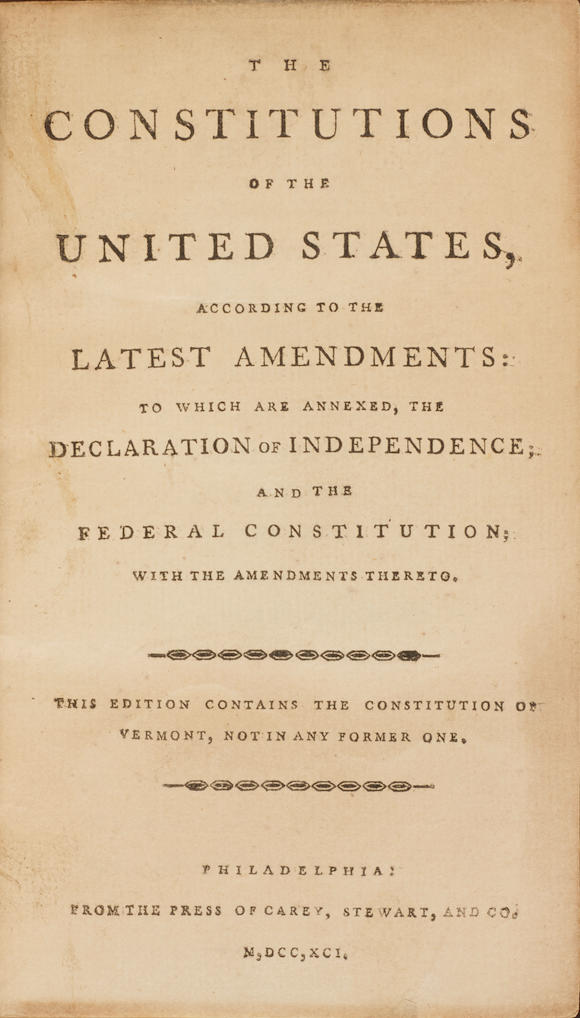 Bonhams : Constitution Of The United States. The Constitutions Of The 