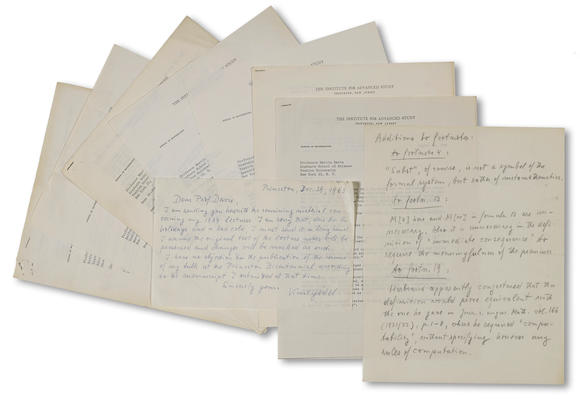 Bonhams : Gödel, Kurt. 1906-1978. Archive of correspondence and notes ...