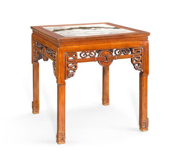 Bonhams A hongmu marbleinset table and side chairs Republic Period
