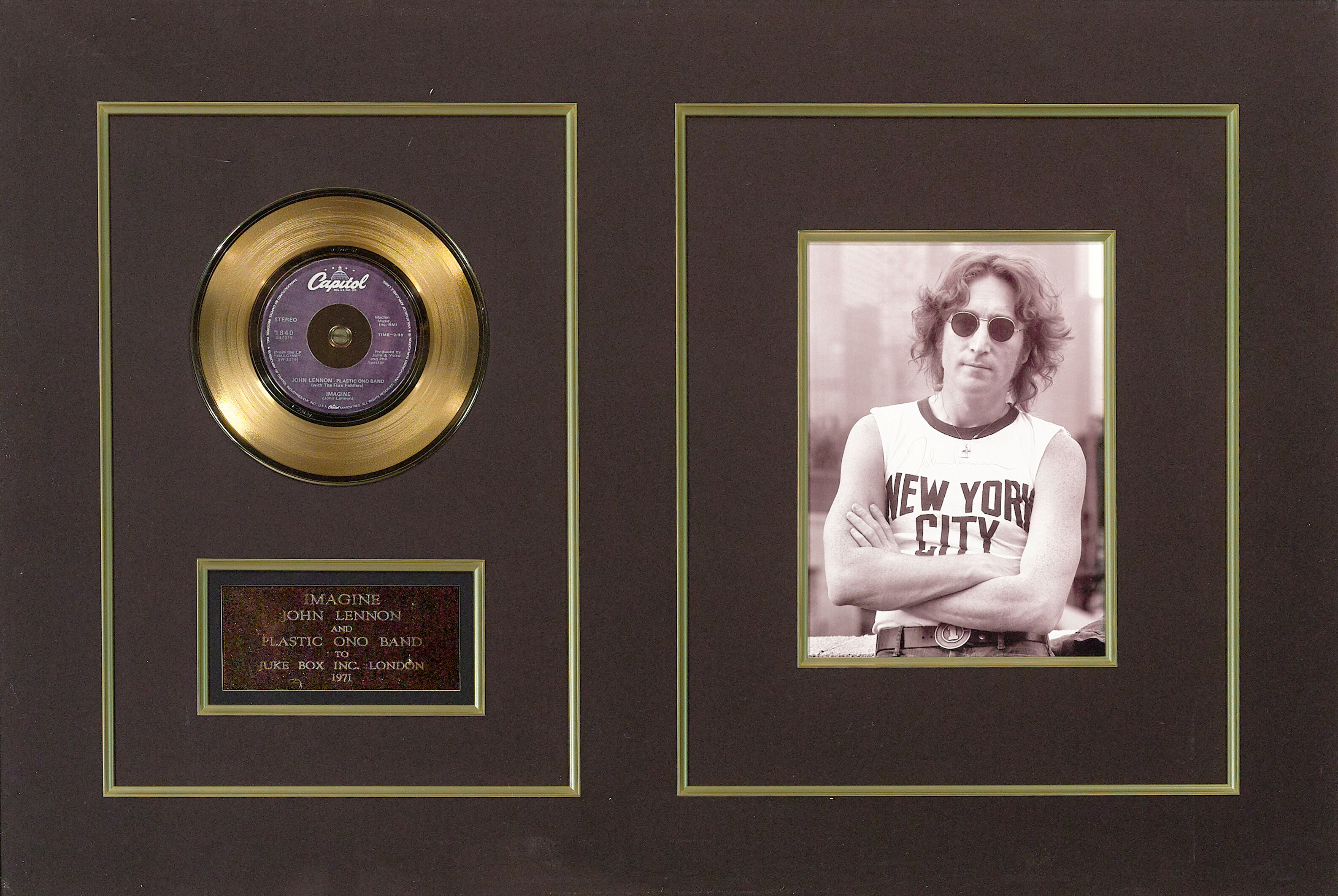 Bonhams : A gold 45 record of John Lennon
