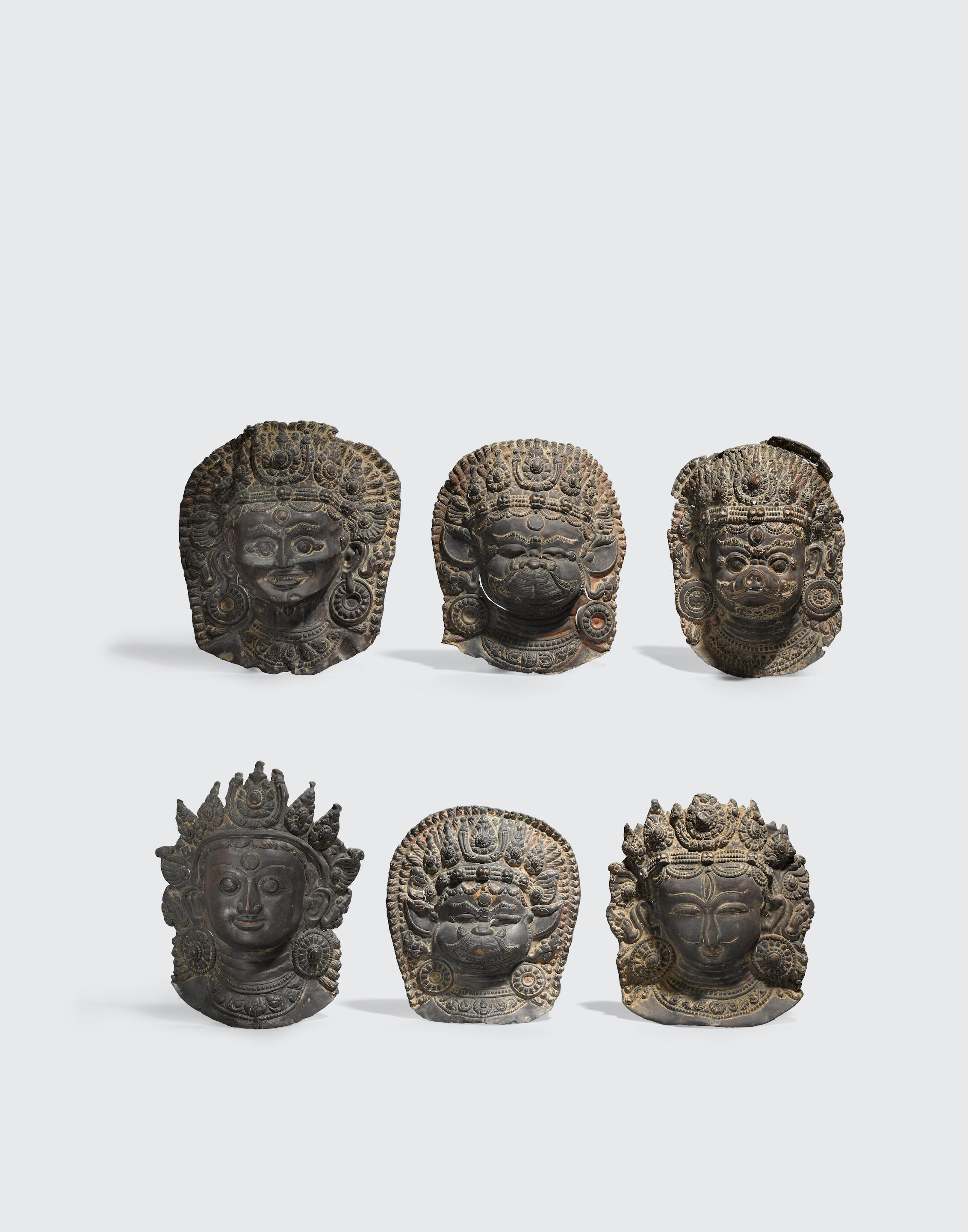 A group of six navadurga masks