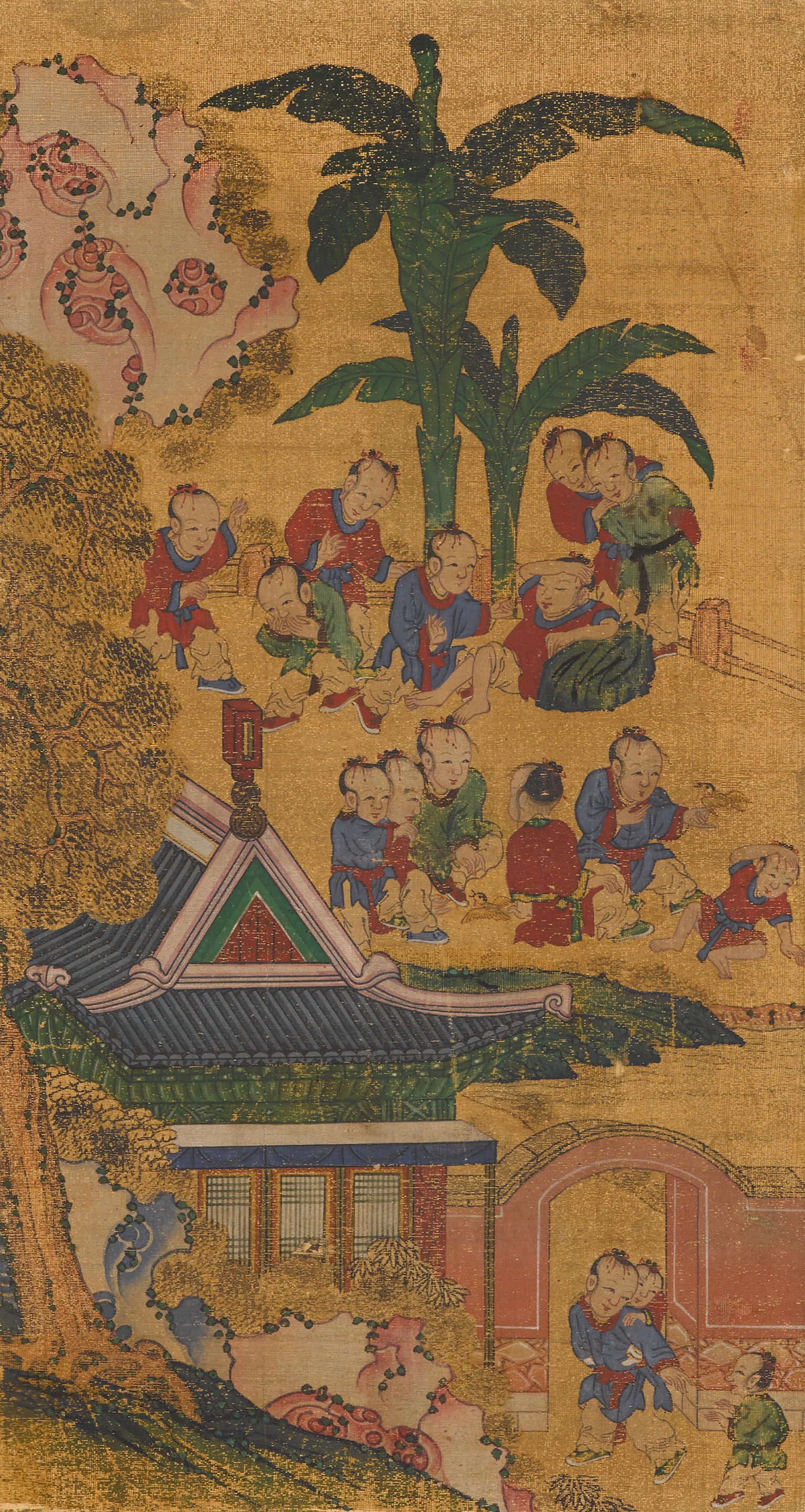 A group of four panels from a multi-panel Baekjado screen