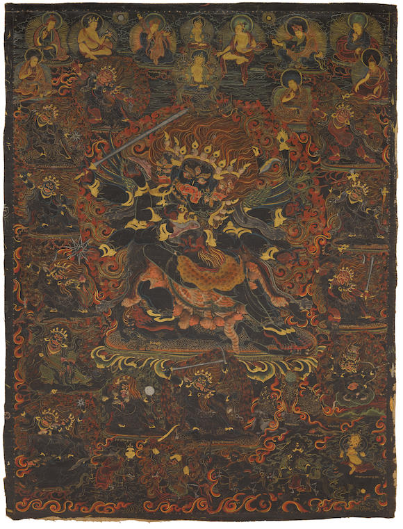 Bonhams : A BLACKGROUND THANGKA OF YAMARI HERUKA TIBET, 18TH CENTURY