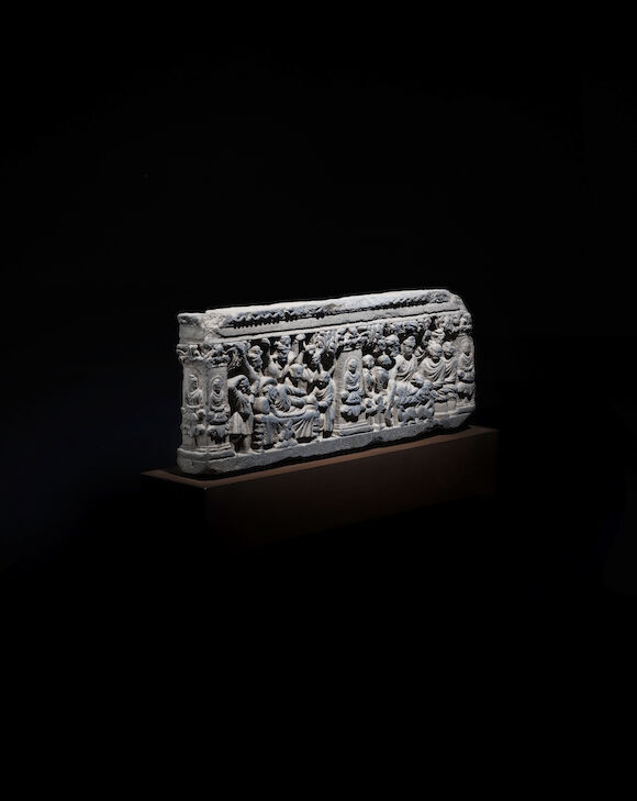 Bonhams : A SCHIST RELIEF PANEL WITH SCENES OF BUDDHA'S FIRST SERMON ...