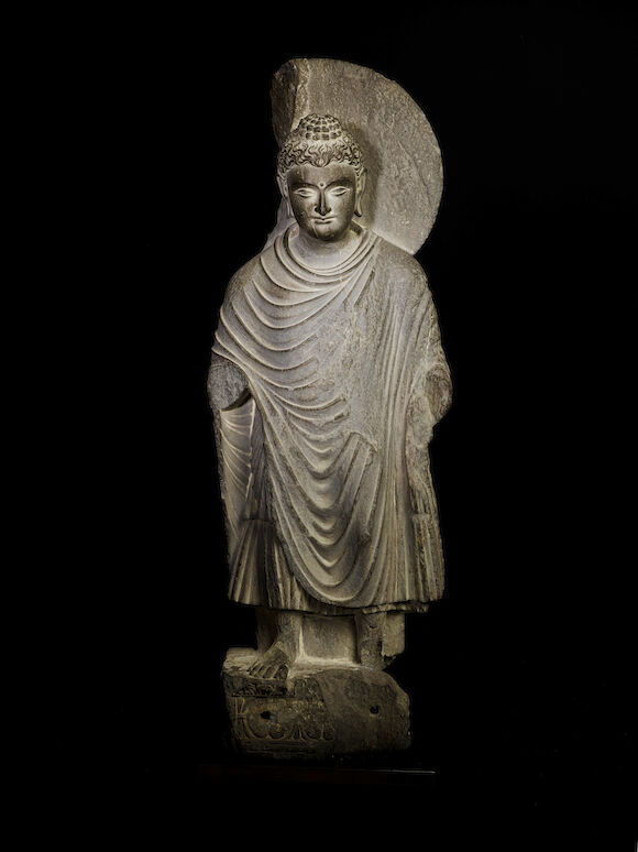 Bonhams : A SCHIST FIGURE OF BUDDHA ANCIENT REGION OF GANDHARA, CIRCA ...