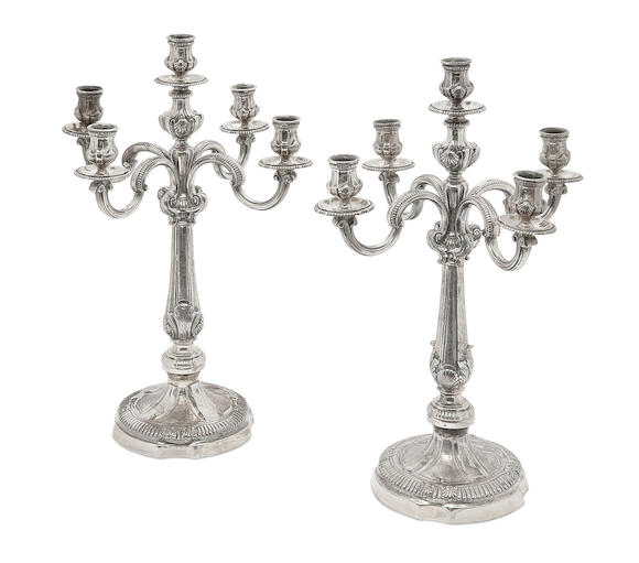 Bonhams : A pair of Turkish silver five-arm candelabras by Lale ...