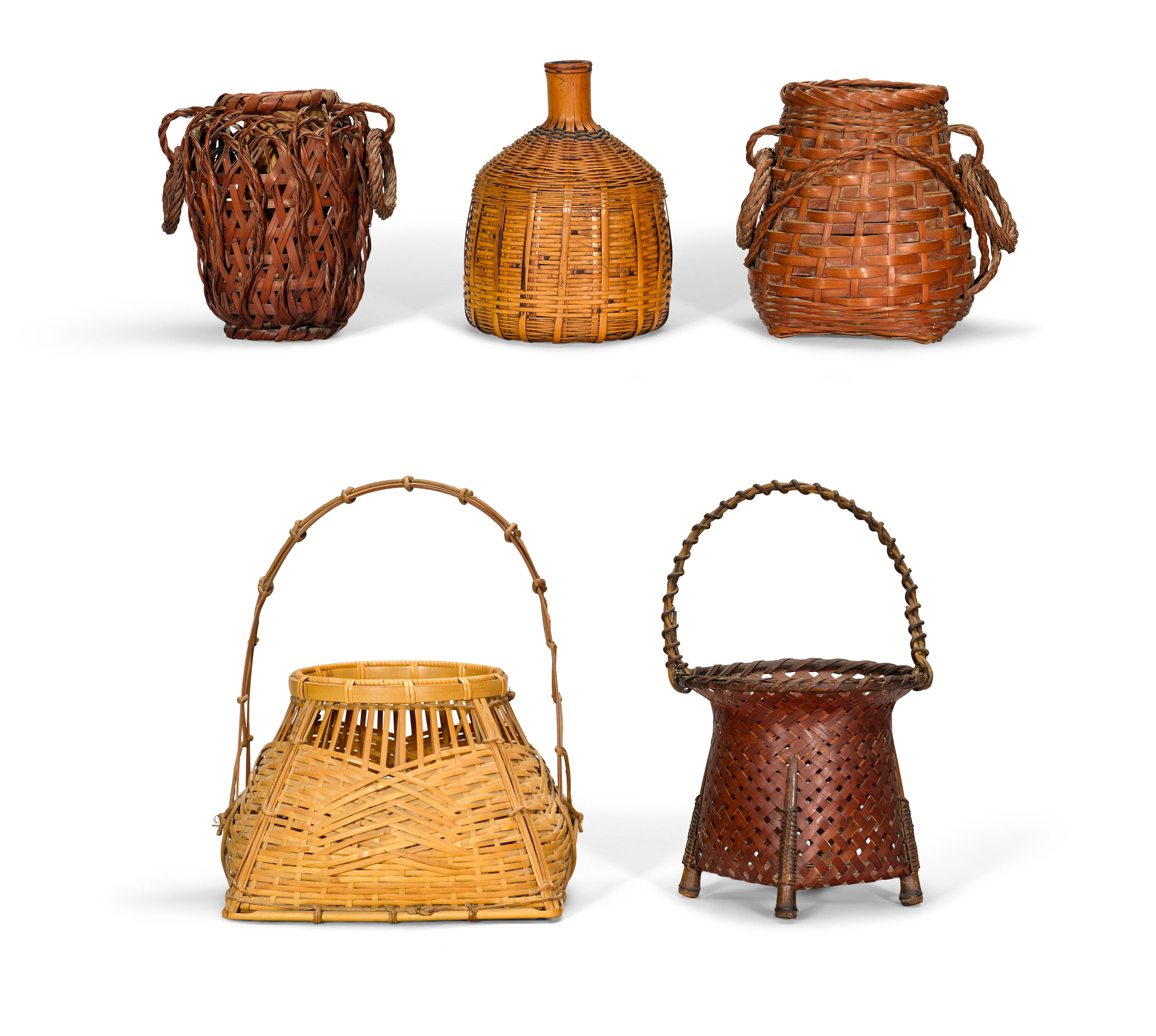A group of Five bamboo baskets