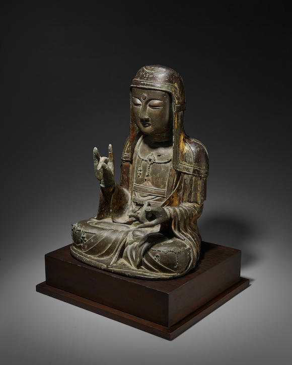 Bonhams A Rare And Important Korean Gilt Bronze Figure Of Chijang Bosal Ksitigarbha Goryeo 4873