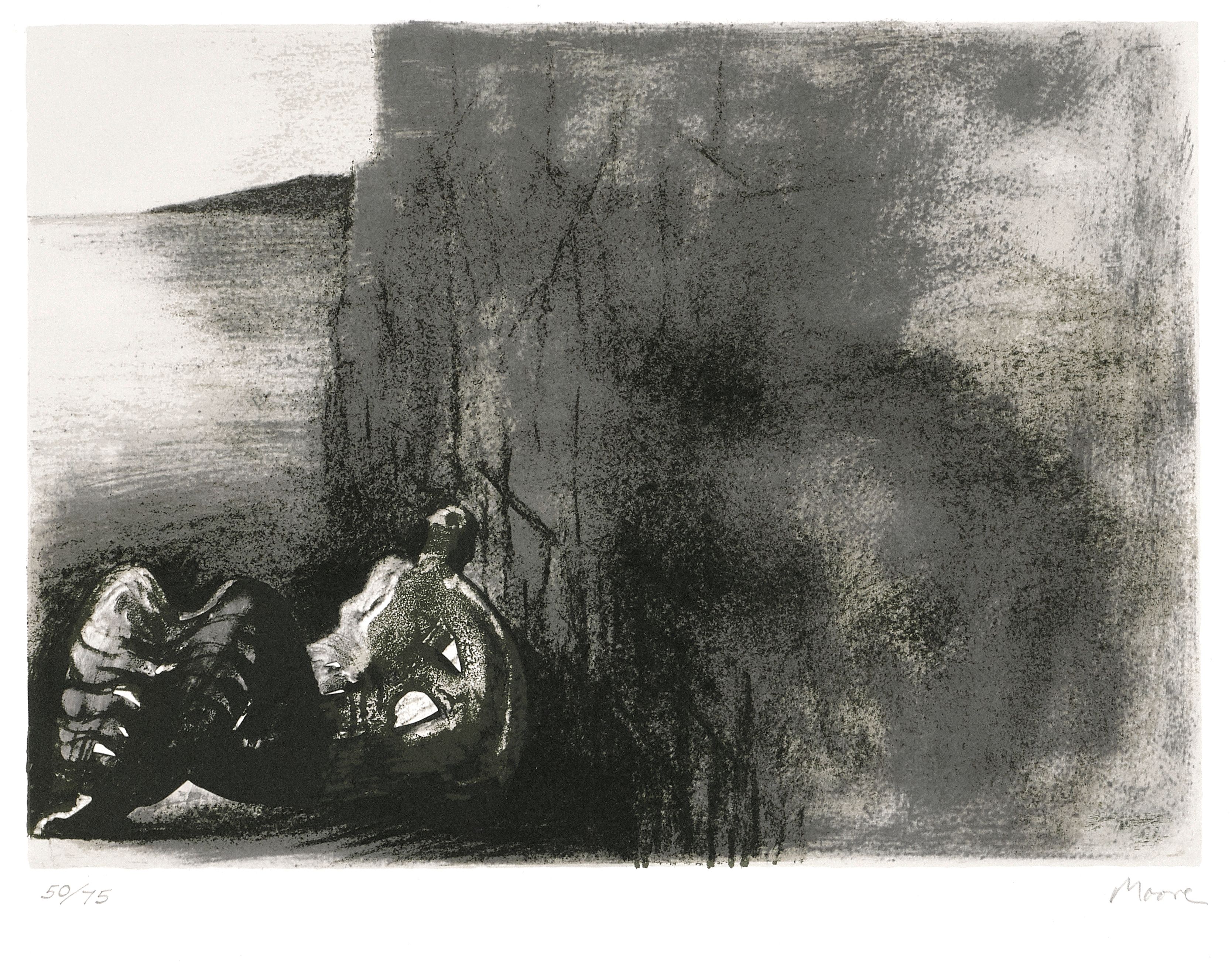 Reclining Figure with Cliff Background