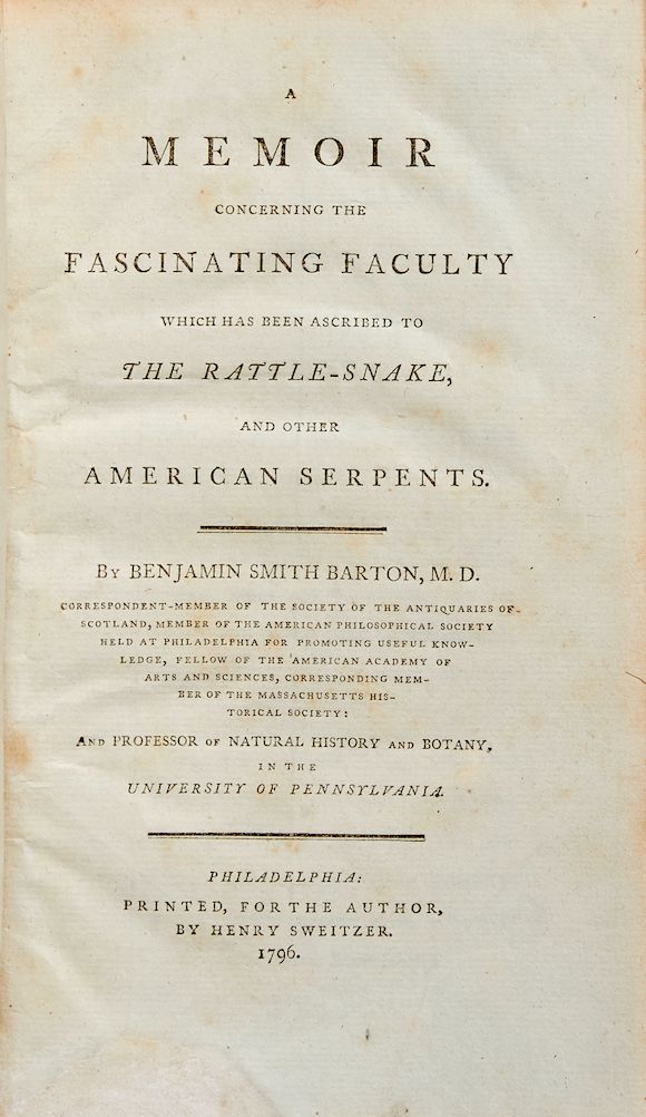 Bonhams : BARTON, BENJAMIN SMITH. 1766-1815. A Memoir concerning the ...