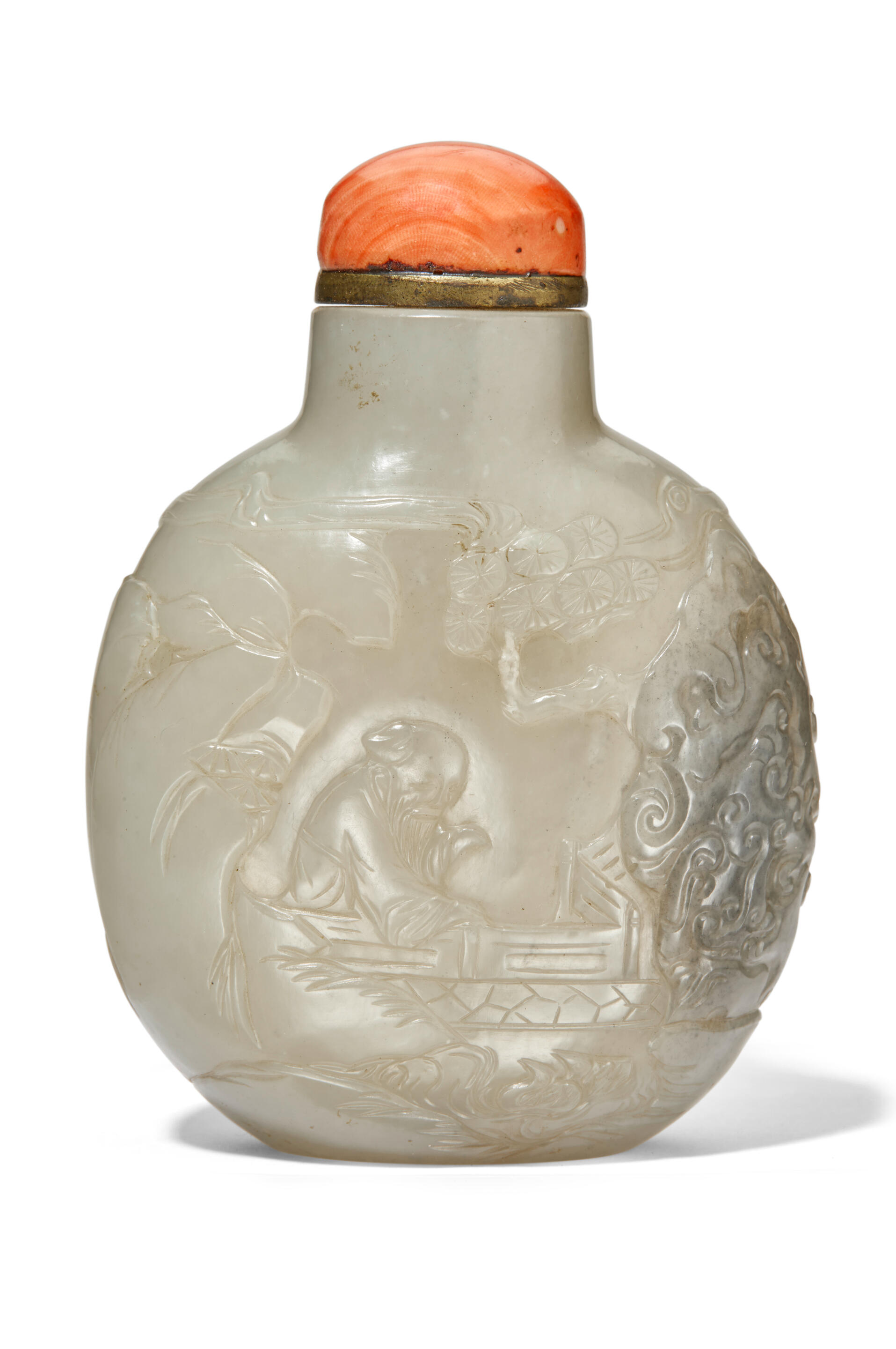 Bonhams : A turquoise porcelain carved 'landscape' snuff bottle Wang  Bingrong, Jingdezhen, 1820–1840