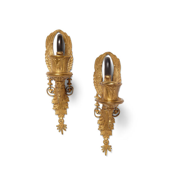 Bonhams : A Pair of Empire Style Gilt and Patinated Bronze Single Light ...