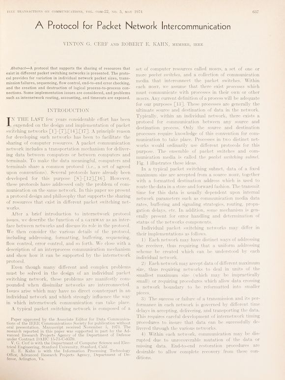 Bonhams : CERF, VINTON & ROBERT KAHN. A Protocol for Packet Network ...