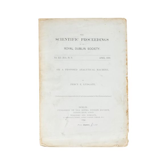 Bonhams LUDGATE, PERCY. 18831922. On a Proposed Analytical Machine