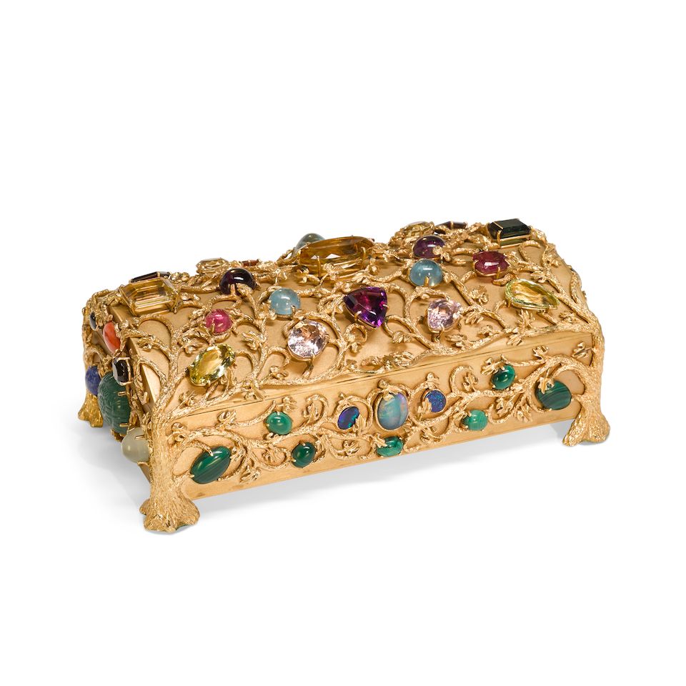 Bonhams Gold Jewelry Box Decorated with Gemstones