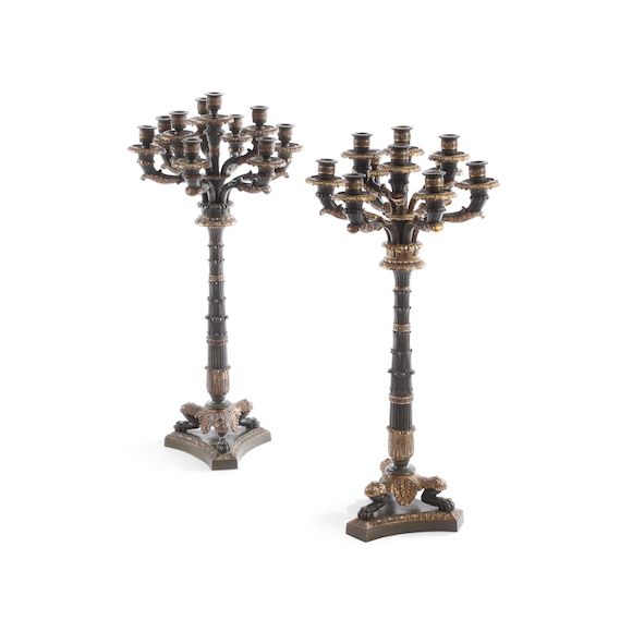 Bonhams : A Pair of Empire Style Gilt and Patinated Bronze Ten Light ...