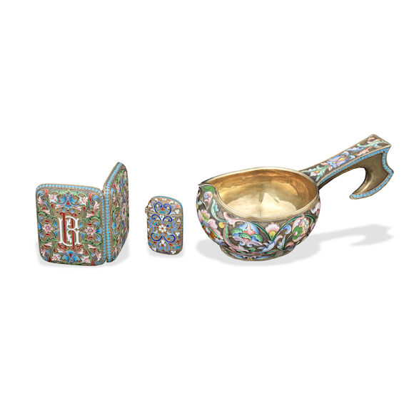 Which Ression Items Bonhams : A Group of Three Russian silver gilt and enamel items by ...