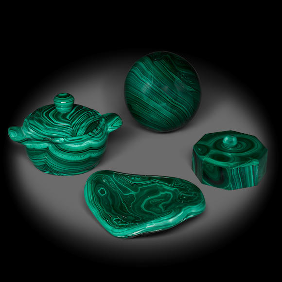 Bonhams : Four Polished Malachite Objects