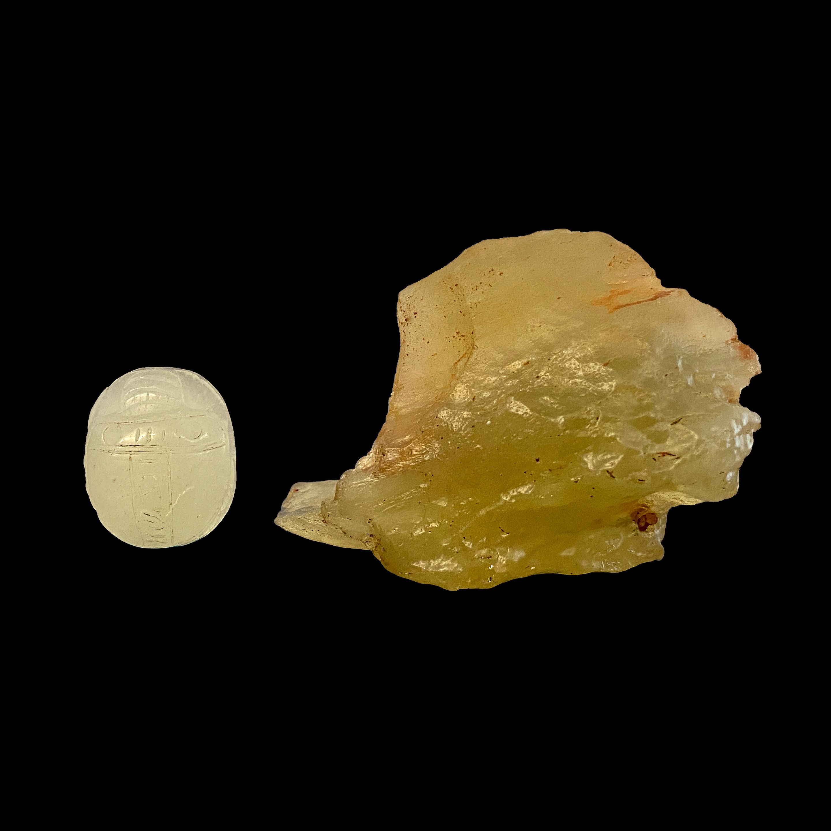 Bonhams Libyan Desert Glass Scarab Carving Together With Libyan Desert Glass Nugget