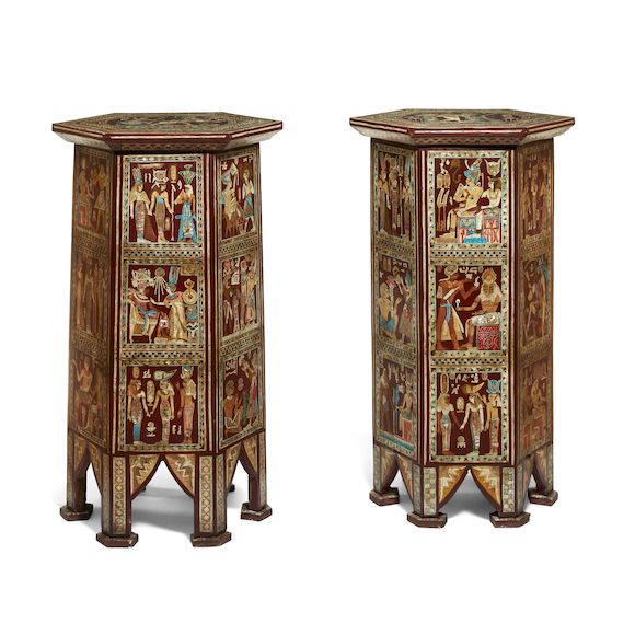 Bonhams A pair of Egyptian decorated side tables