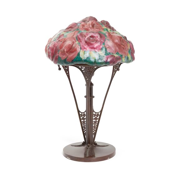 Bonhams A PAIRPOINT REVERSE PAINTED PUFFY GLASS AND PATINATED METAL