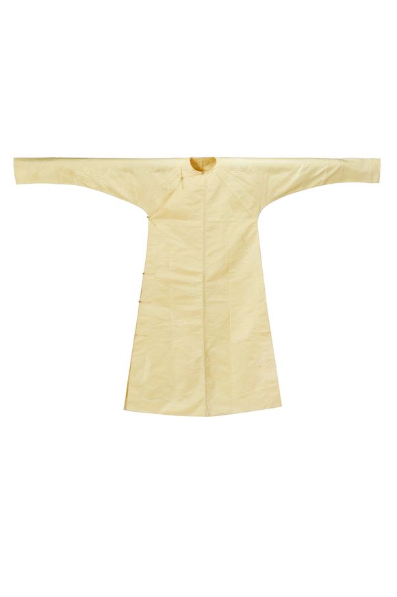 Bonhams : A man's pale yellow silk robe, changfu 19th century