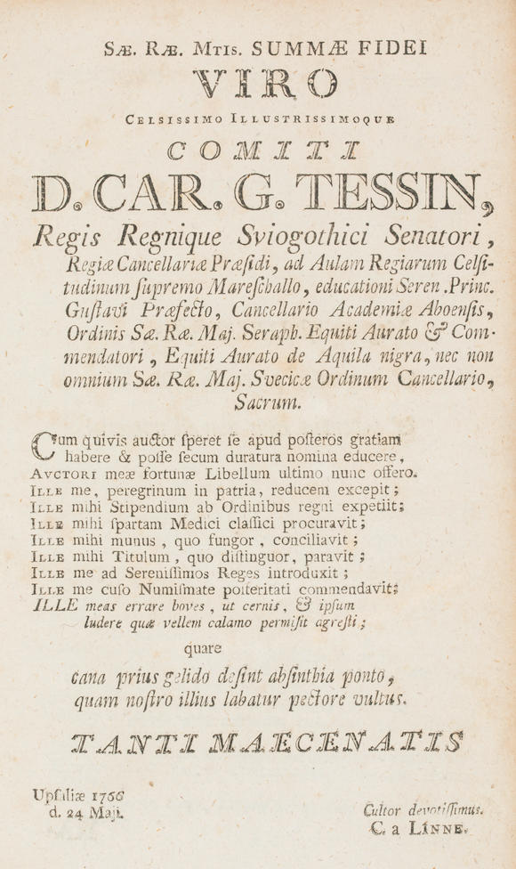 Bonhams LINNAEUS, CARL. 17071778. Systema Naturae Editio decima