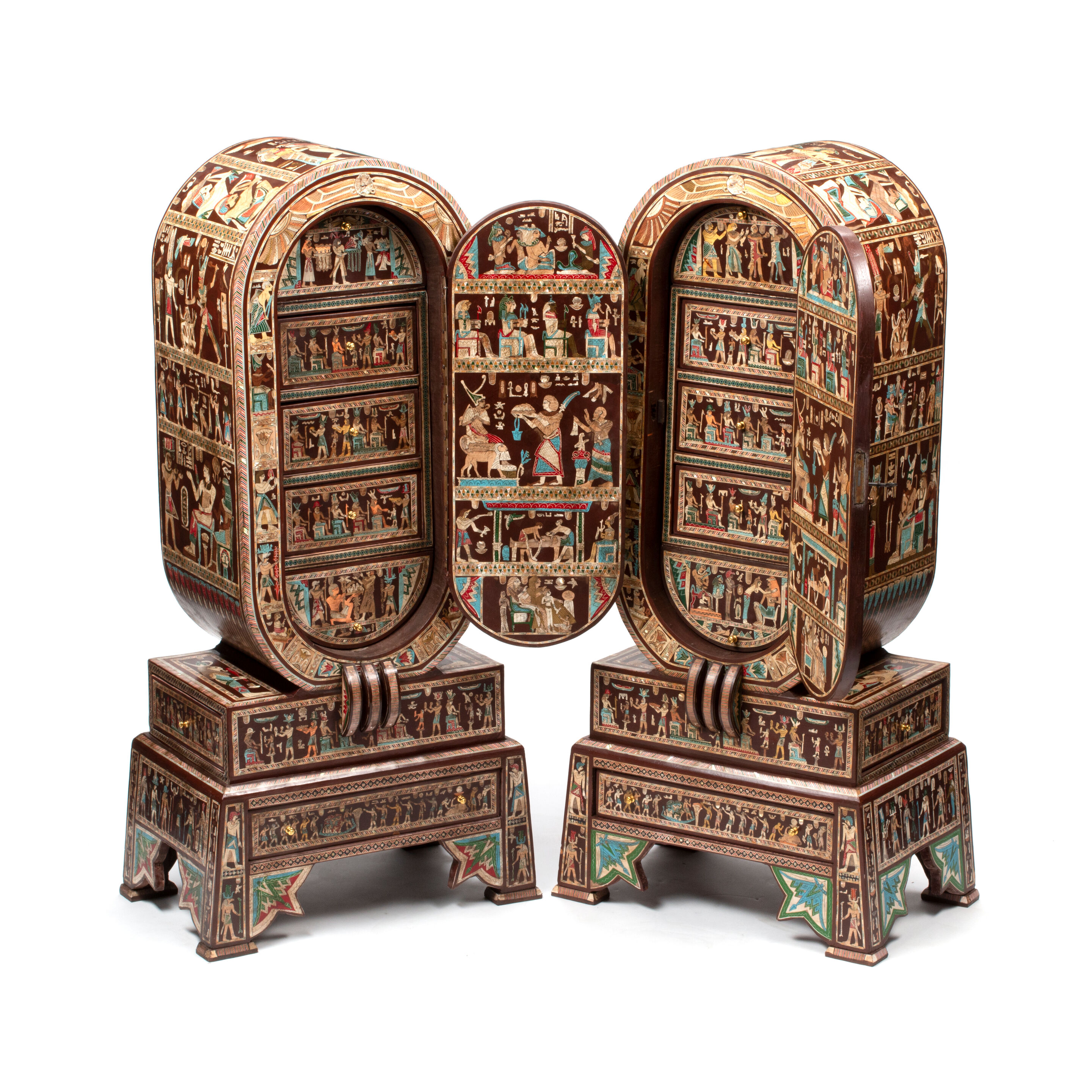 Bonhams A pair of Egyptian revival style inlaid and painted