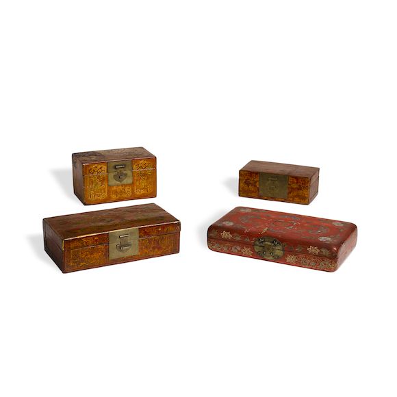 Bonhams A GROUP OF FOUR CHINESE LACQUERED TABLE BOXES Late 19th century