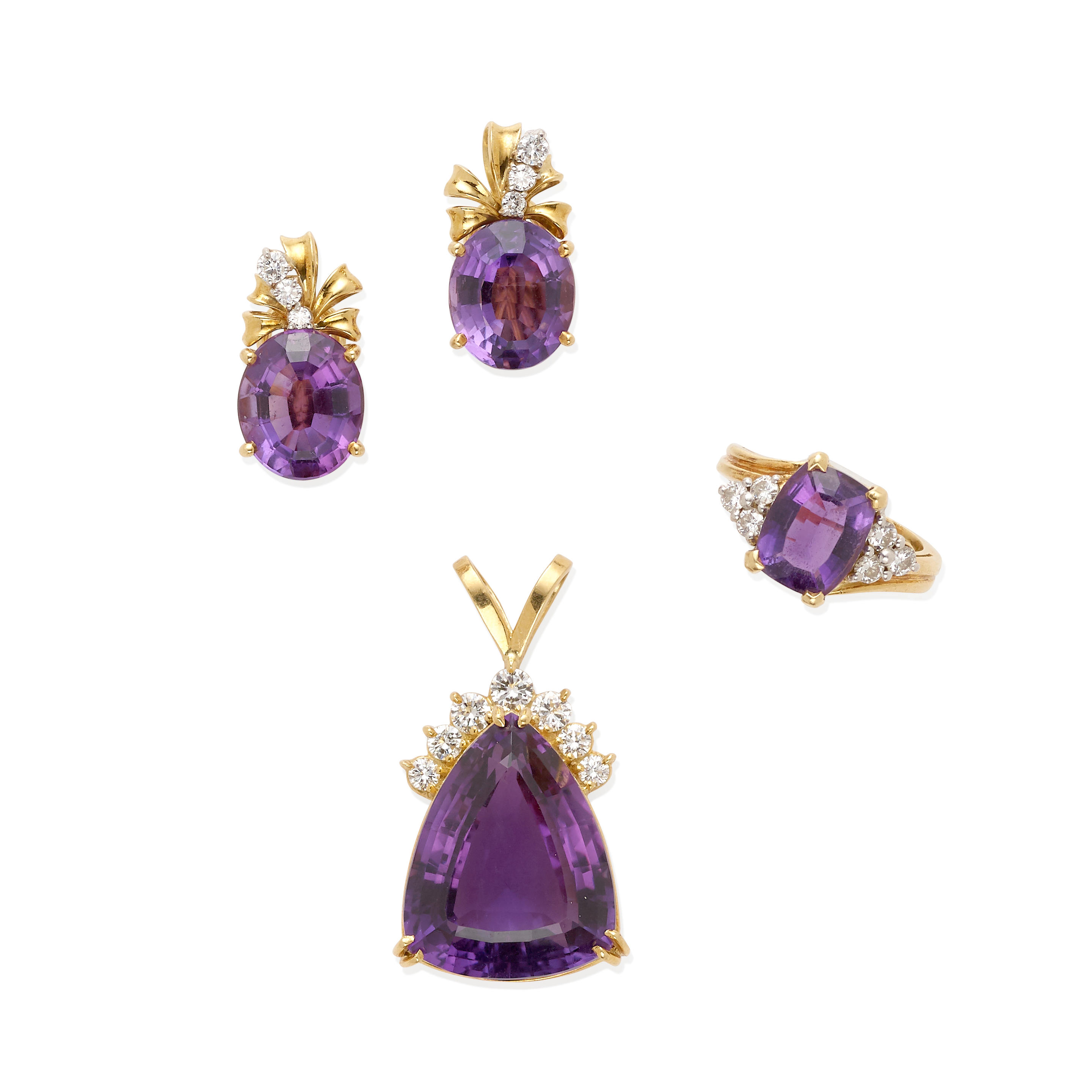 Group of Gold, Amethyst and Diamond Jewelry