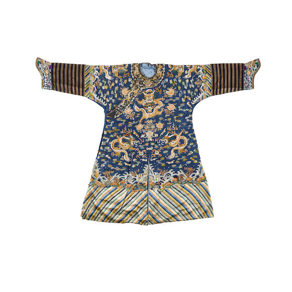 Bonhams : An embroidered blue silk gauze dragon robe 19th century elements