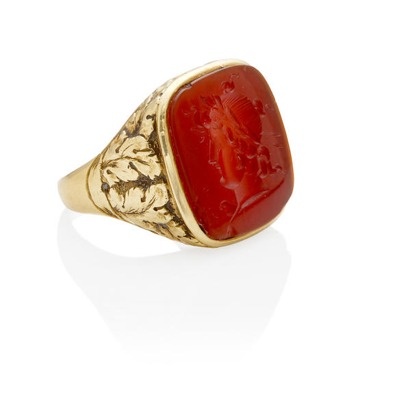 Bonhams : GOLD AND CARNELIAN INTAGLIO RING