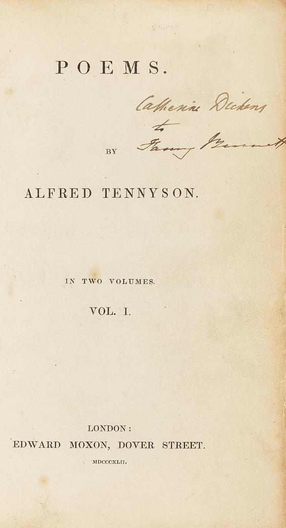 Bonhams : PRESENTATION COPY FROM CATHERINE DICKENS. TENNYSON, ALFRED ...