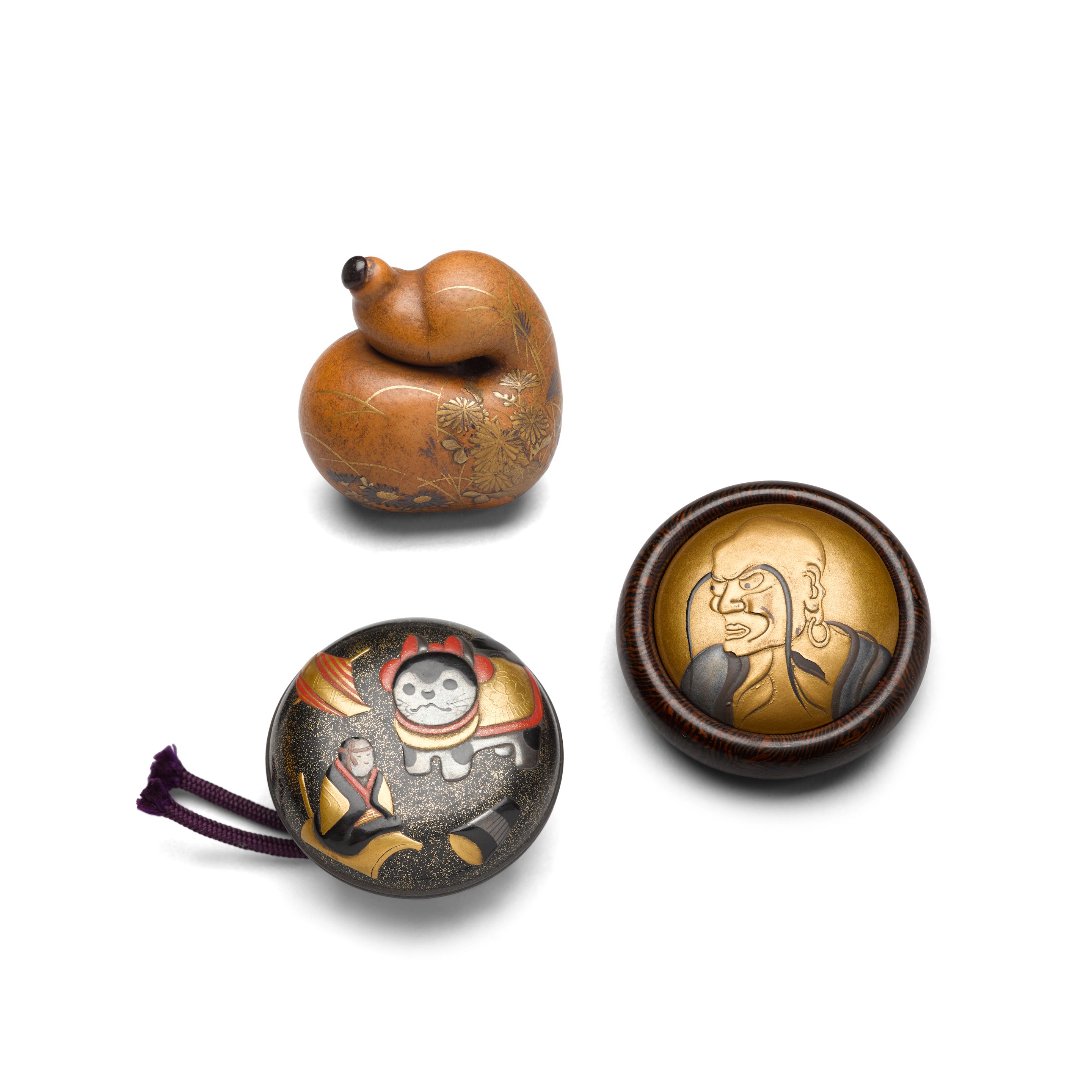 Three lacquer netsuke 19th century