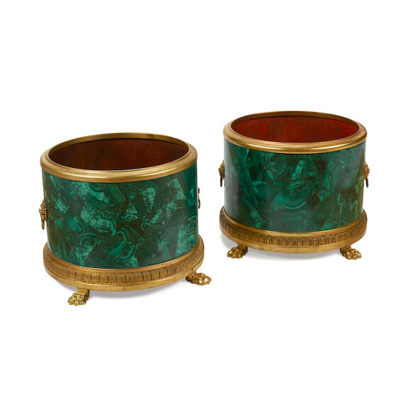 Bonhams : A PAIR OF NEOCLASSICAL STYLE GILT BRONZE MOUNTED MALACHITE ...