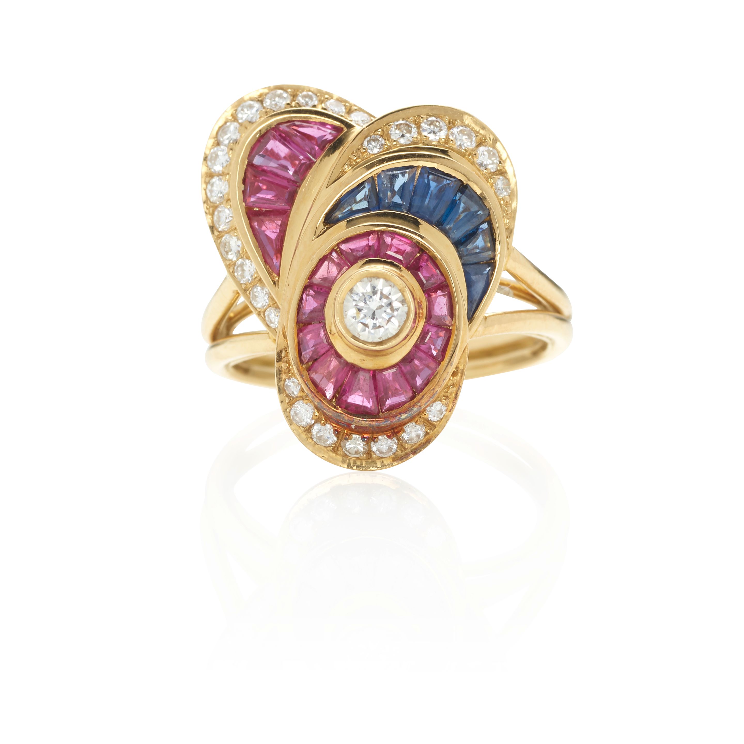 GOLD, RUBY, SAPPHIRE AND DIAMOND RING