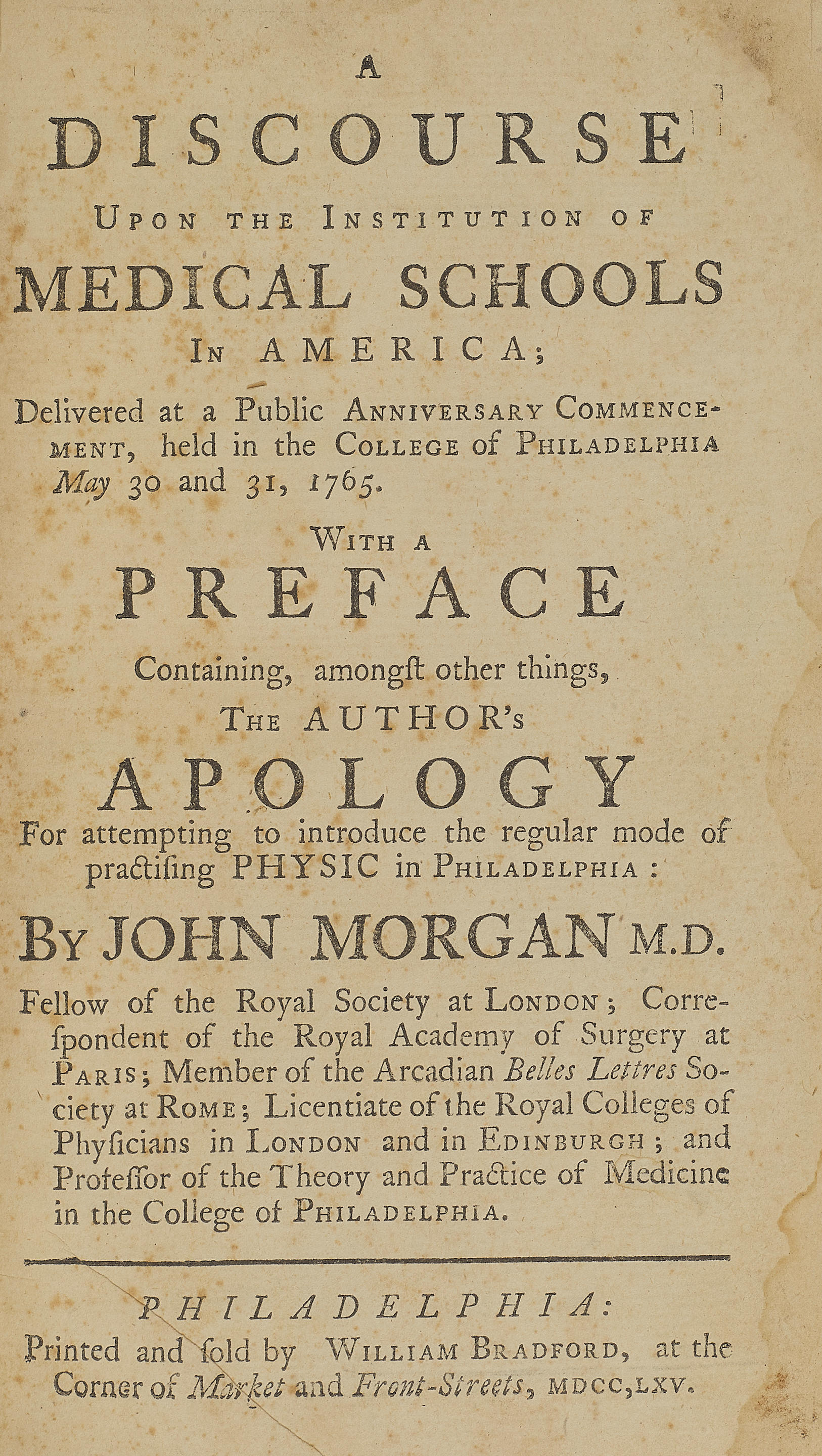 MORGAN, JOHN. 1735-1789.