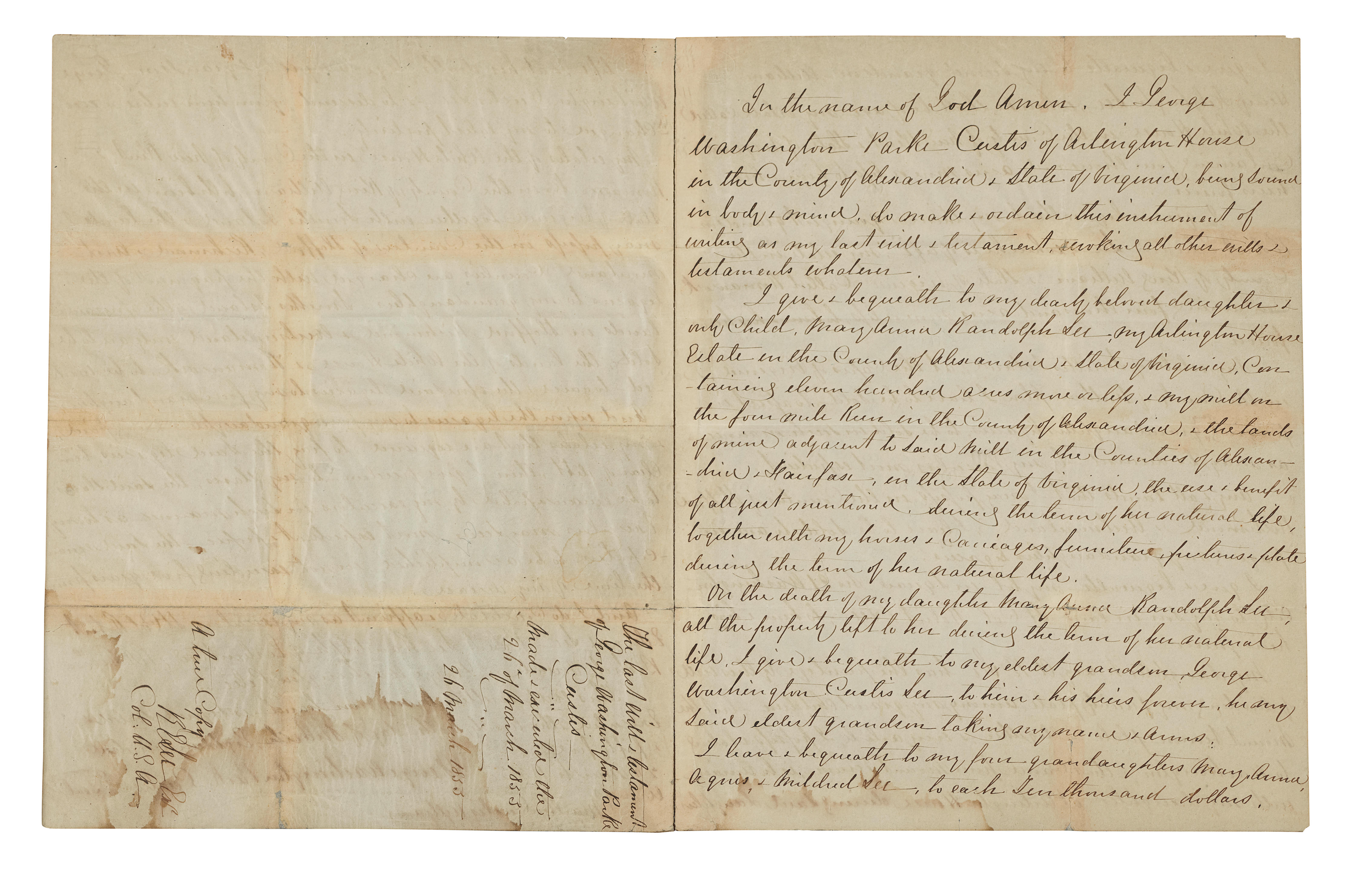 LAST WILL AND TESTAMENT OF GEORGE WASHINGTON PARKE CUSTIS.