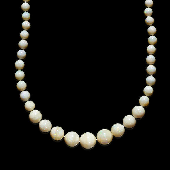 Bonhams : White Opal Bead Necklace