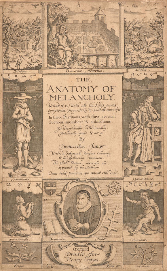 Bonhams : BURTON, ROBERT. 1577-1640. The Anatomy of Melancholy. Oxford ...