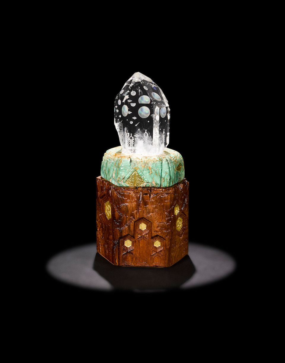 Bonhams Quartz, Green Turquoise and Wood Carving by Dalan Hargrave