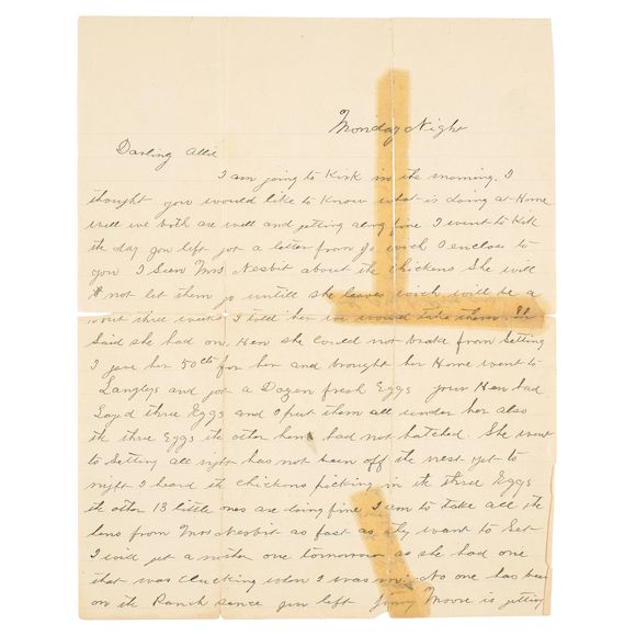 Bonhams A VIRGIL EARP LETTER TO HIS WIFE ALLIE. Autograph Letter