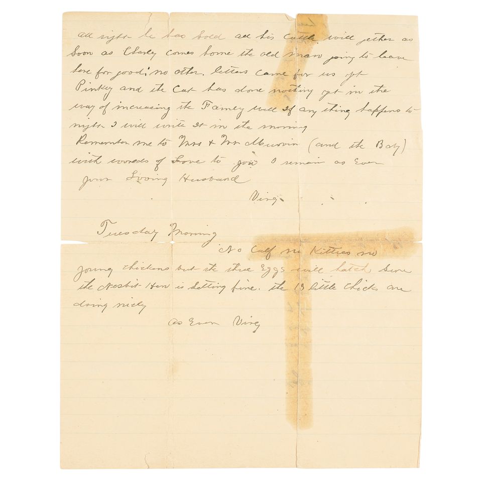 Bonhams A VIRGIL EARP LETTER TO HIS WIFE ALLIE. Autograph Letter
