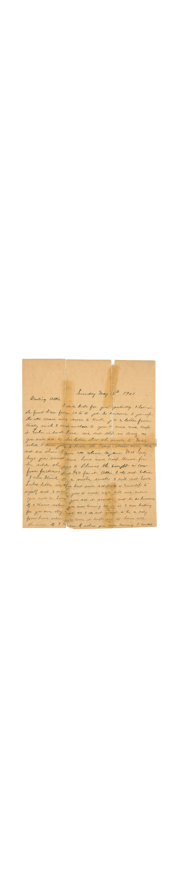 Bonhams VIRGIL EARP LONGS FOR HIS WIFE TO COME HOME. Autograph Letter Signed (Your Loving Virg