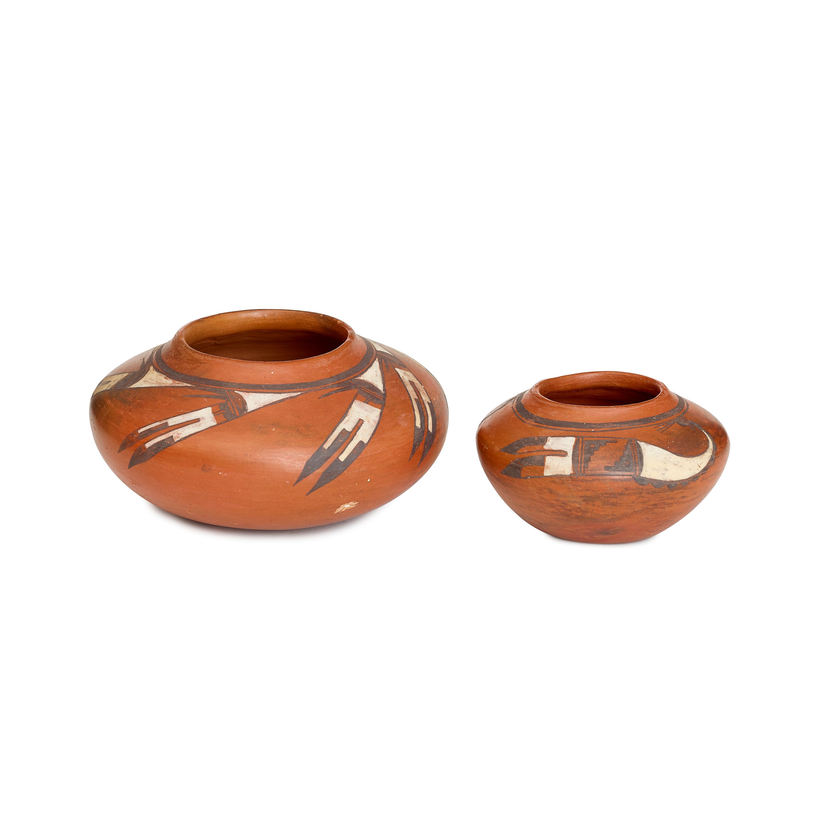 Two Hopi polychrome redware jars