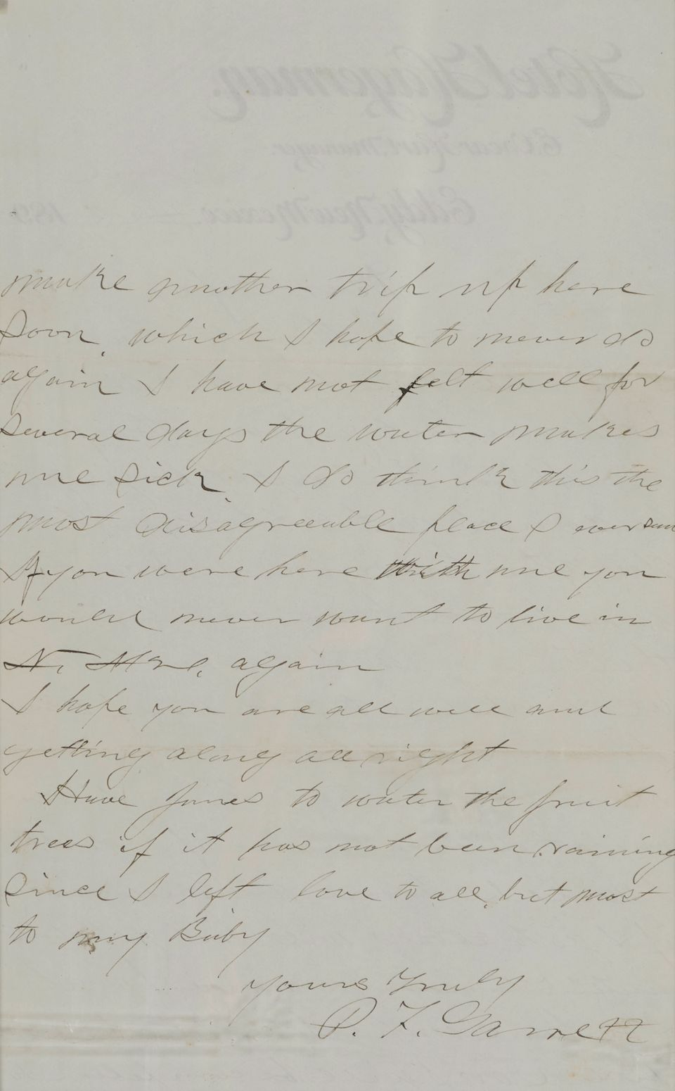 Bonhams PAT GARRETT LETTER TO HIS WIFE. GARRETT, PATRICK FLOYD. 1850