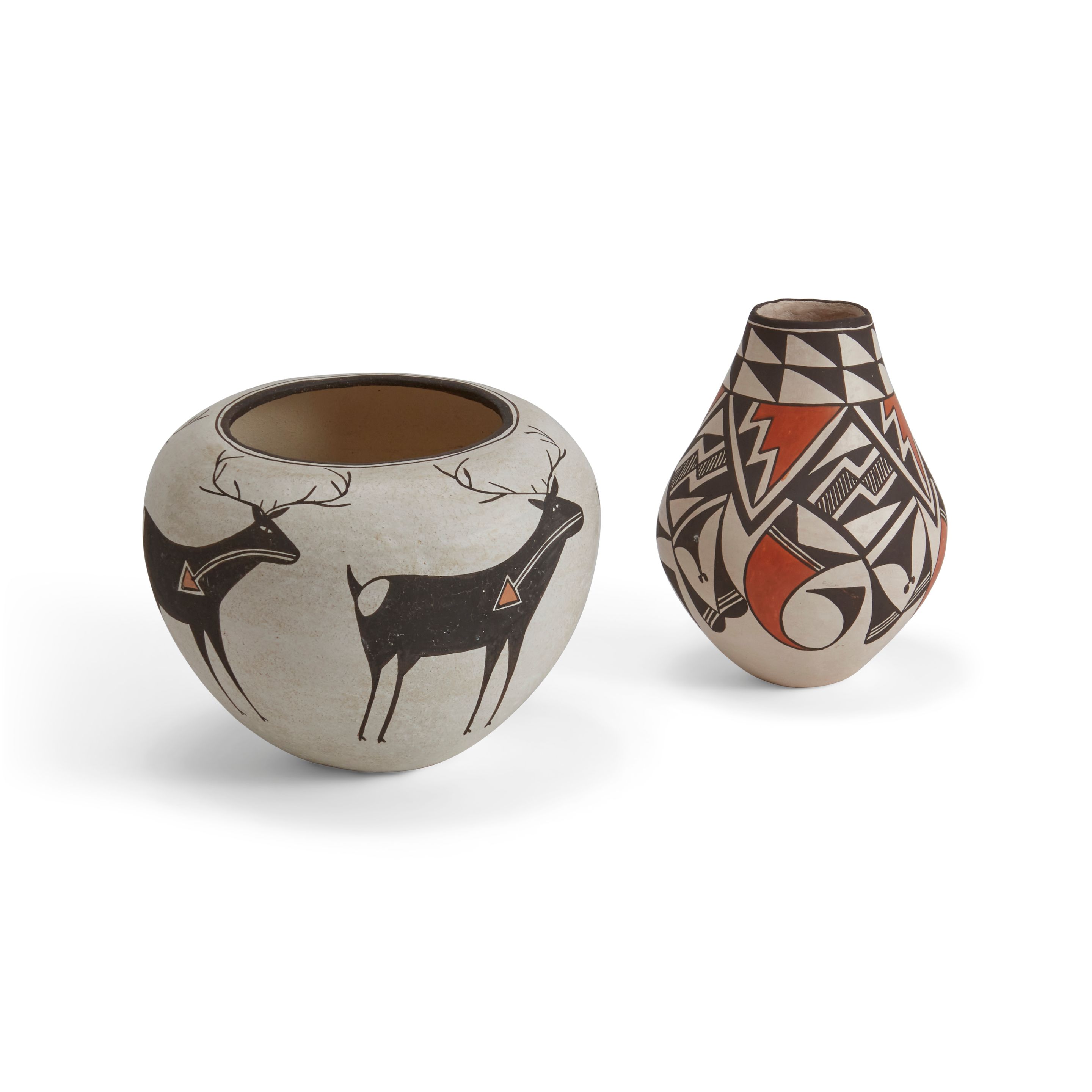 Two Lucy M. Lewis polychrome jars