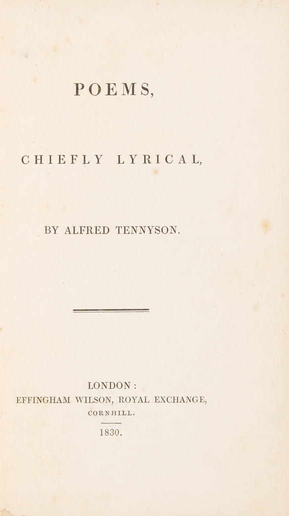 Bonhams : TENNYSON, ALFRED, LORD. 1809-1892. Poems, Chiefly Lyrical ...